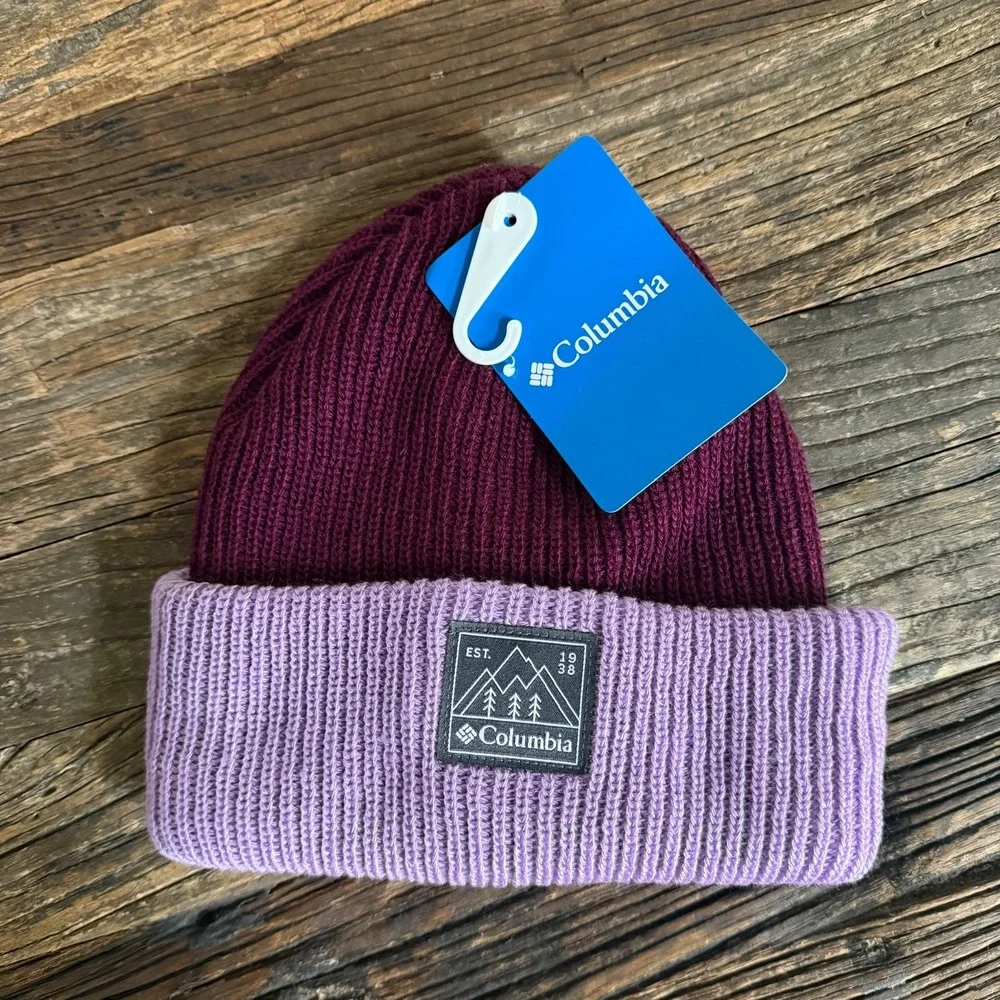 Columbia Youth Whirlibird Beanie Cuffed Purple & Plum Knit Hat One Size New